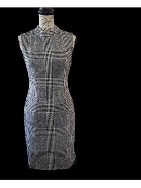 Sharagano Houndstooth Tweed Classic Shift Dress Sleeveless    #378
